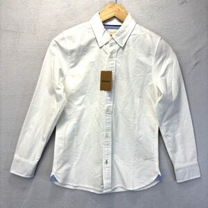 NWT Mini Boden Button-Up Oxford Shirt Boys 11-12 11/12 White Long Sleeve Cotton
